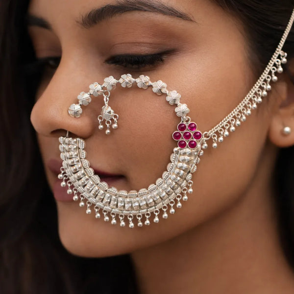 Classic Pink Stone 925 Silver Nath