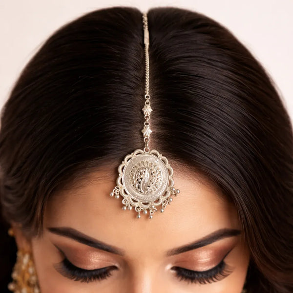 Silver Floral Drop Maangtika