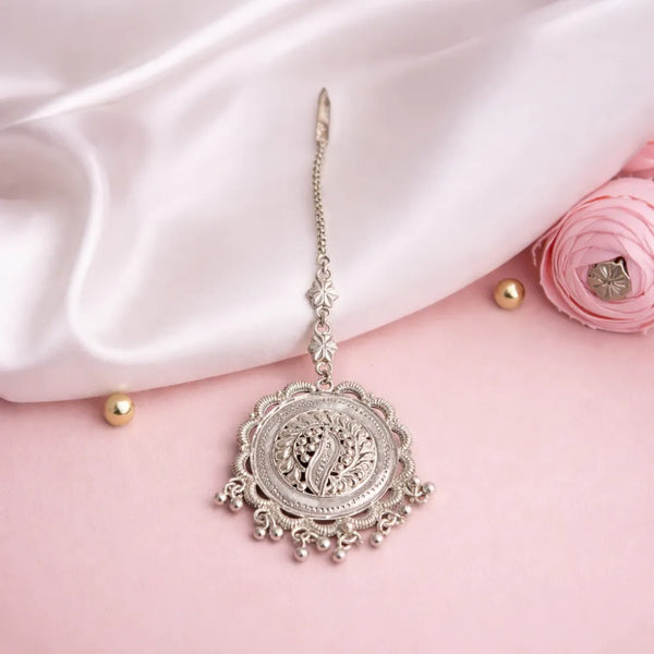 Silver Floral Drop Maangtika