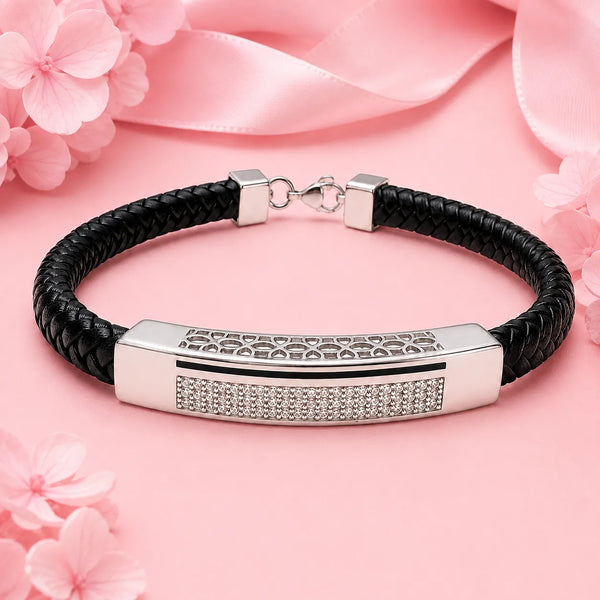 Crystal Bar Black Silver Bracelet Rakhi