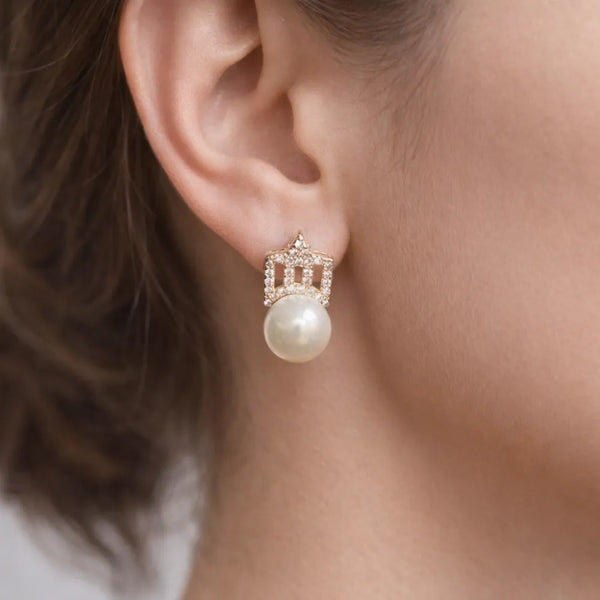 Crystal Pearl Stud Earrings (Anti-Tarnish)