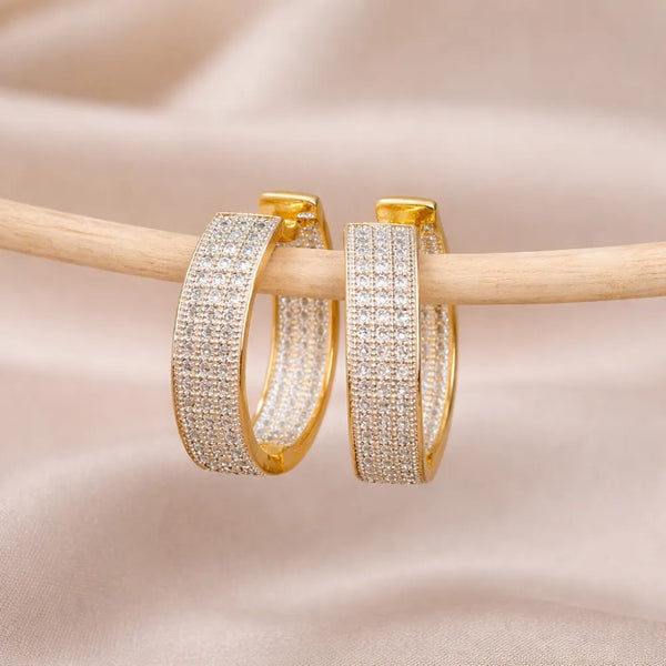Crystal Studded Hoop Anti-Tarnish Earrings