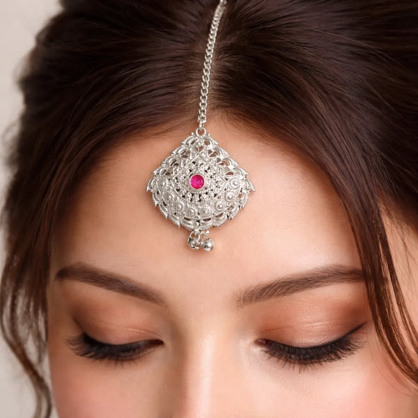 Designer 925 Silver Pink Maangtika