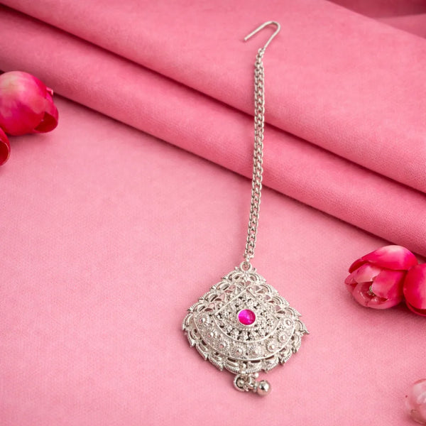 Designer 925 Silver Pink Maangtika