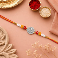 Divine Ganesha Silver Rakhi with Colourful Beads for Raksha Bandhan by Frolic Jewels