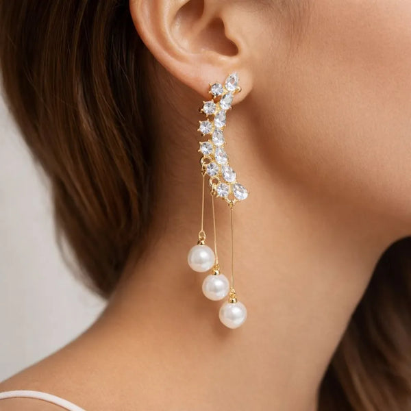 Elegant Crystal & Pearl Drop Anti-Tarnish Earrings