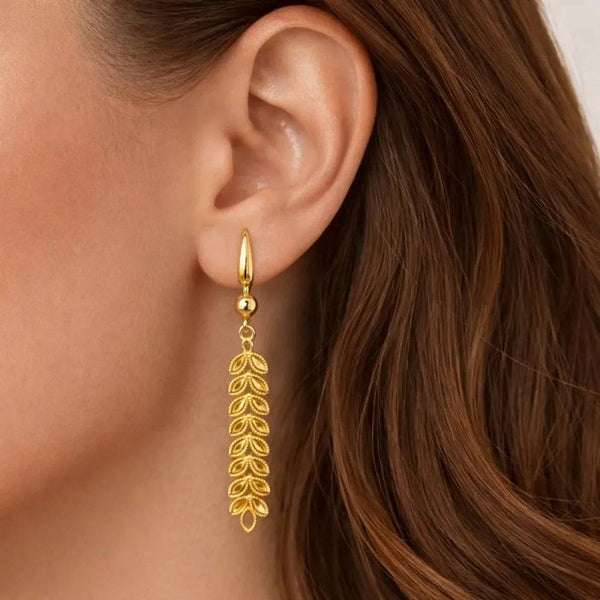 Elegant Gold Leaf Drop Anti-Tarnish Earrings