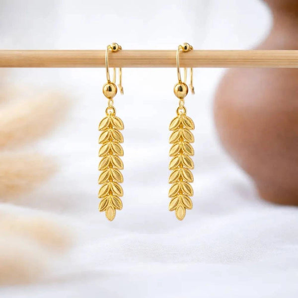 Elegant Gold Leaf Drop Anti-Tarnish Earrings