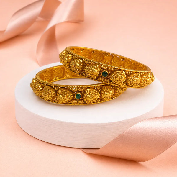 Elegant Gold Polish Floral Kada Bangle