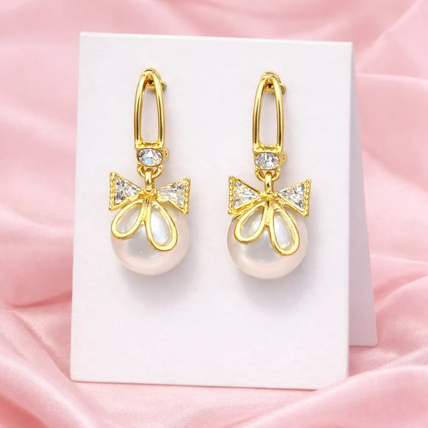 Chic Pearl Bow Anti-Tarnish Drop Earrings