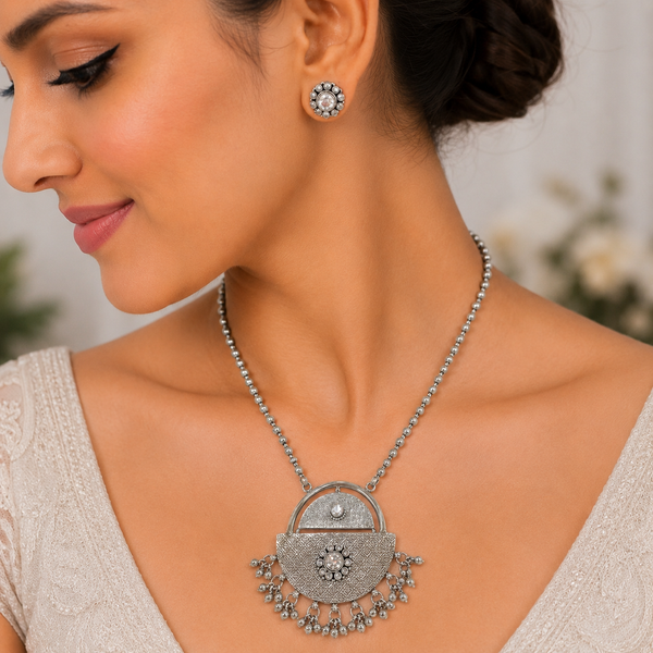 Elegant Silver Pendant Necklace Set for Women | Frolic Jewels
