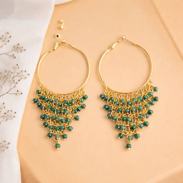 Emerald Beaded Hoop Earrings
