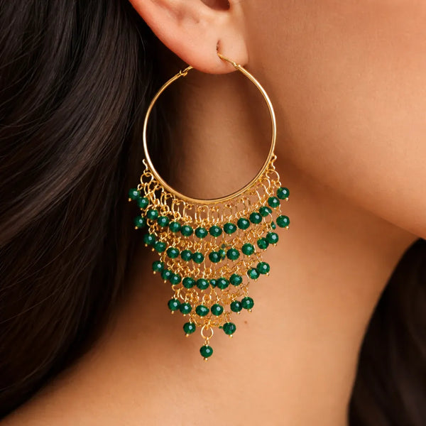 Emerald Beaded Hoop Earrings