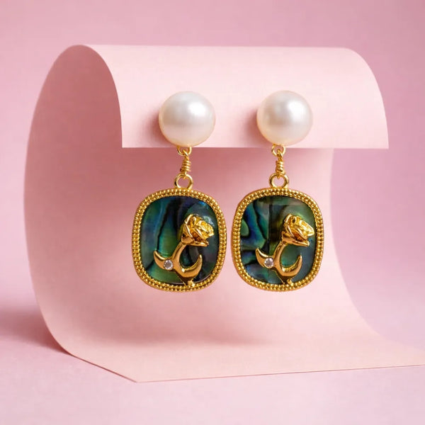 Emerald Floral Pearl Earrings – Anti Tarnish Gold Statement Jewellery