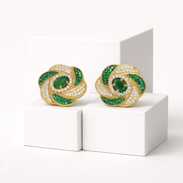 Emerald Swirl Stud Anti-Tarnish Earrings
