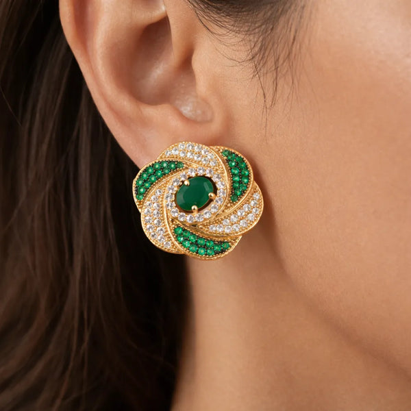 Emerald Swirl Stud Anti-Tarnish Earrings