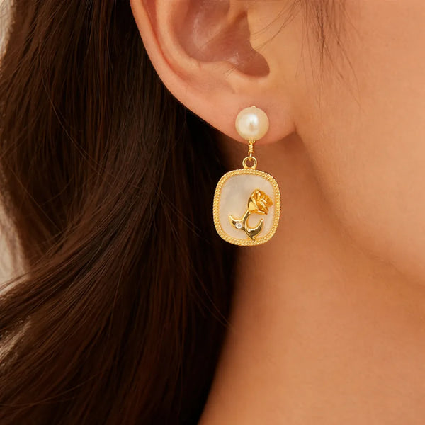 Floral Pearl Drop Earrings – Anti Tarnish Gold Elegant Jewellery