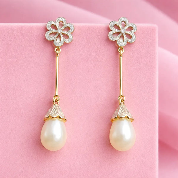 Floral Pearl Drop Anti-Tarnish Earrings