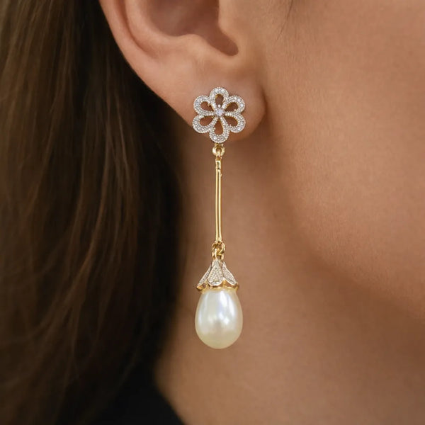 Floral Pearl Drop Anti-Tarnish Earrings