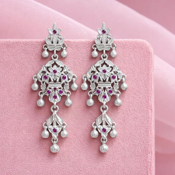 925 Silver Floral Ruby Earrings