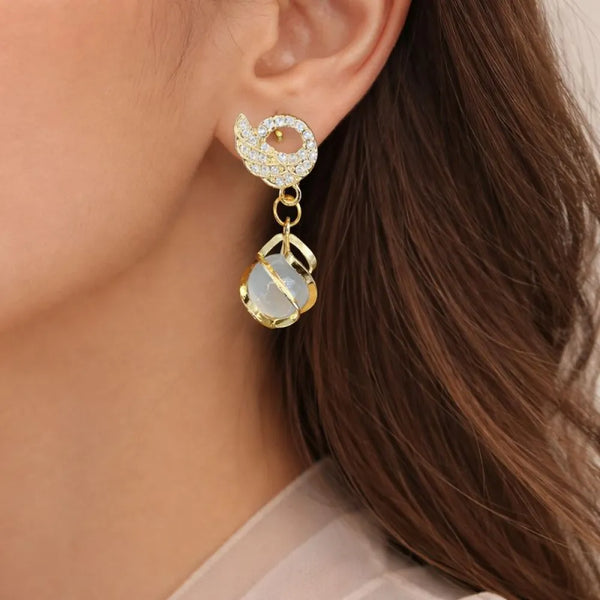 Gold-Tone Crystal & Stone Drop Anti-Tarnish Earrings