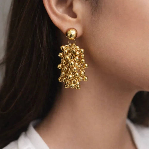 Gold Bead Cluster Anti-Tarnish Drop Earrings