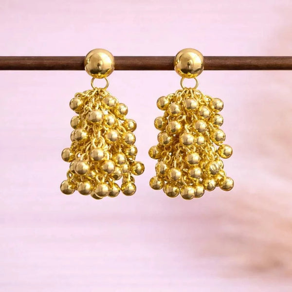Gold Bead Cluster Anti-Tarnish Drop Earrings