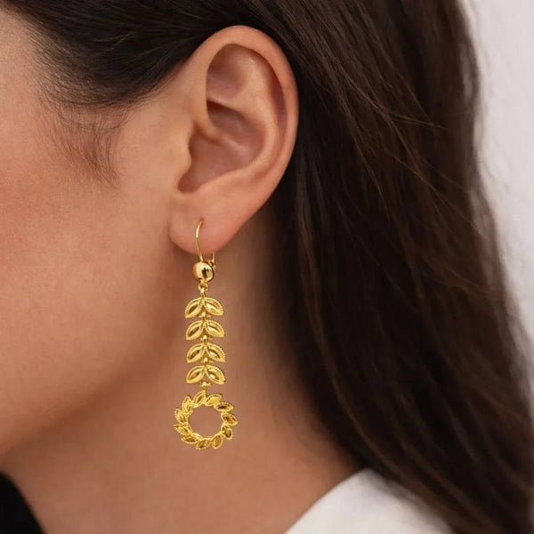 Gold Leaf Wreath Drop Anti-Tarnish Earrings