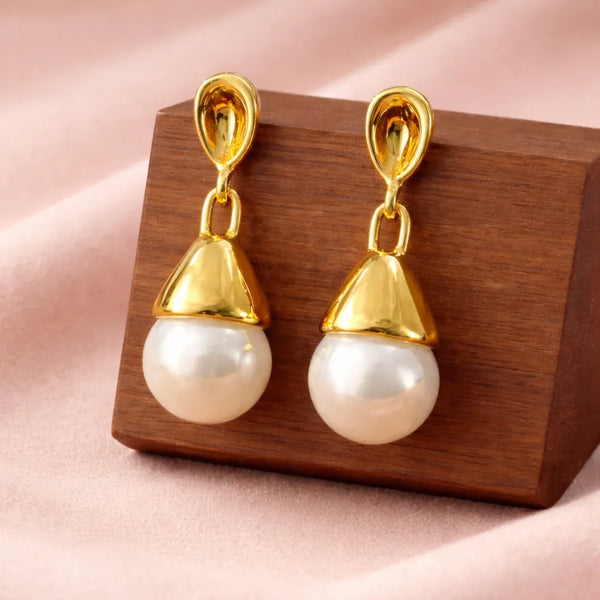 Gold Pearl Drop Earrings (Anti-Tarnish)