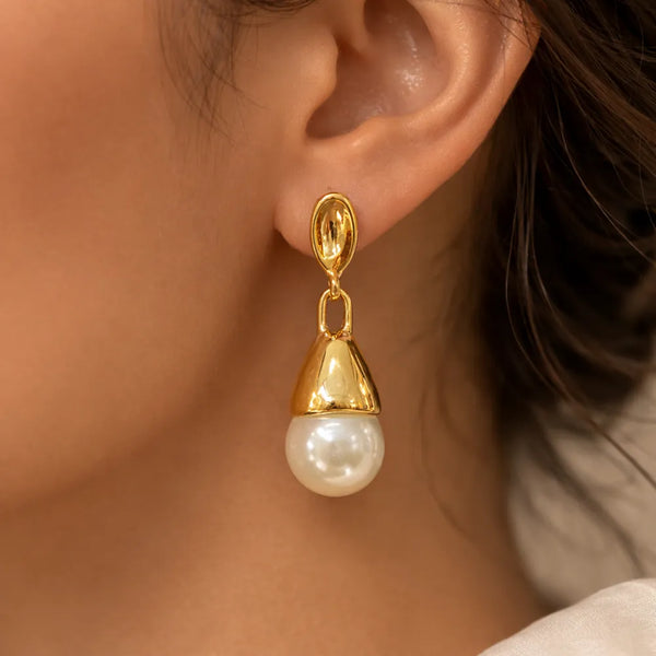 Gold Pearl Drop Earrings (Anti-Tarnish)