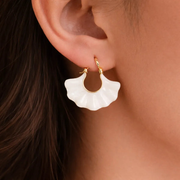 Gold Rim Shell Drop Earrings