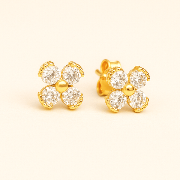 Silver Gold-Plated Four-Petal Stud Earrings