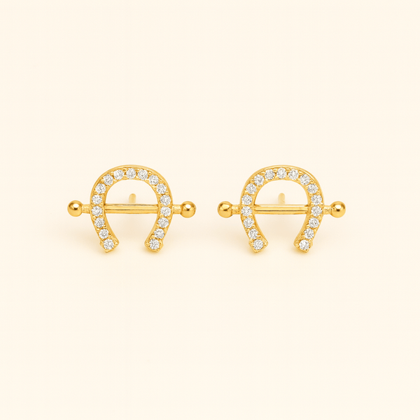 Silver Gold-Plated Horseshoe Stud Earrings
