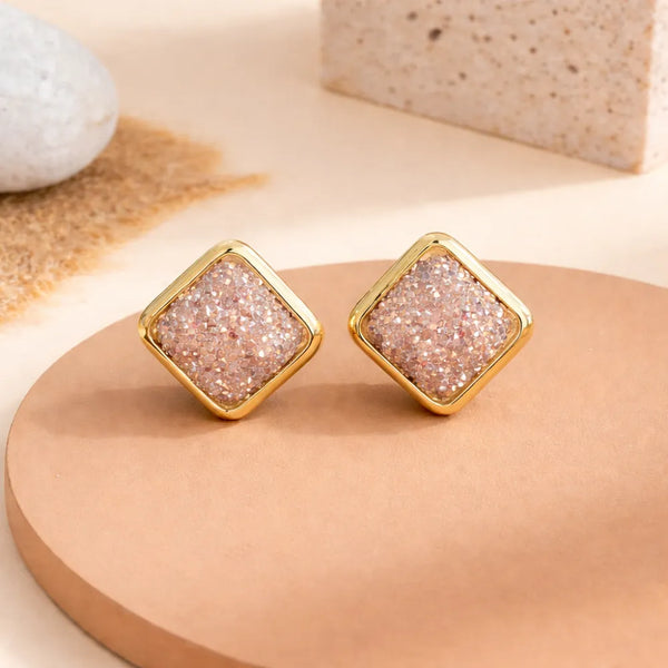 Golden Crystal Stud Earrings – Anti Tarnish Gold Elegant Jewellery