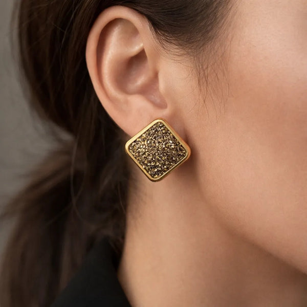 Golden Crystal Stud Earrings – Anti Tarnish Gold Elegant Jewellery