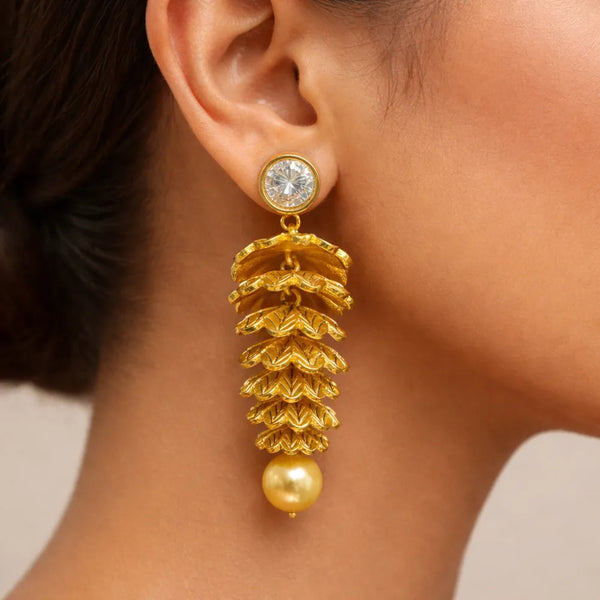 Golden Leaf Pearl Anti-Tarnish Earrings ✨