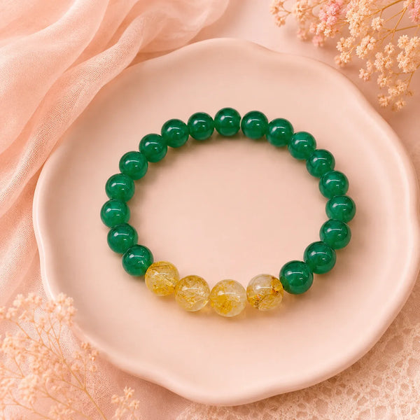 Green Jade & Golden Crystal Bead Bracelet
