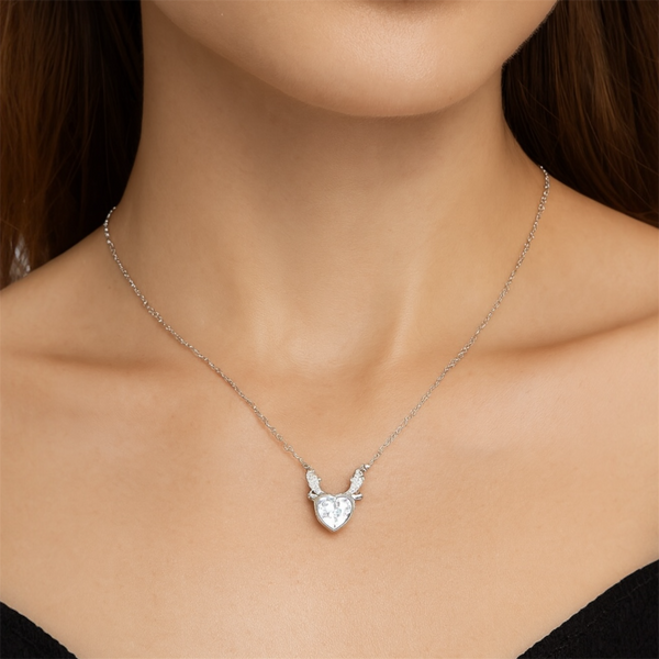 Silver Reindeer Heart Pendant