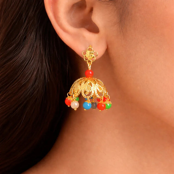 Multicolor Beaded Jhumka Anti-Tarnish Earrings