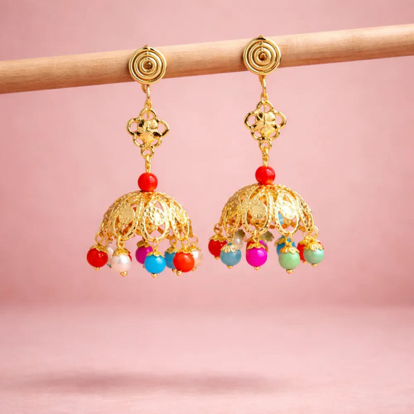 Multicolor Beaded Jhumka Anti-Tarnish Earrings