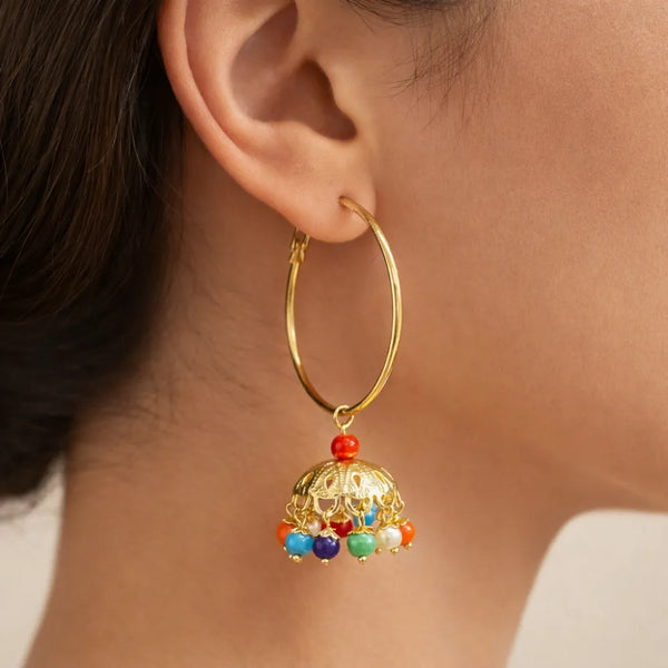 Multicolor Jhumka Hoop Anti-Tarnish Earrings