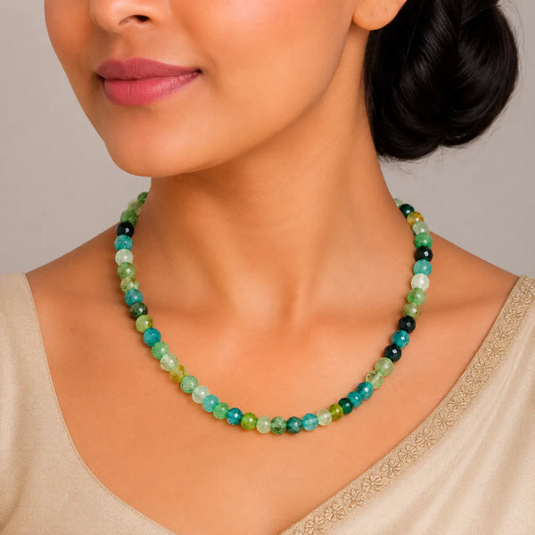 Multicolour Green Quartz Crystal Beaded Mala