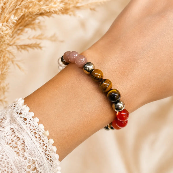 Multicolour Natural Stone Bracelet with Golden Beads