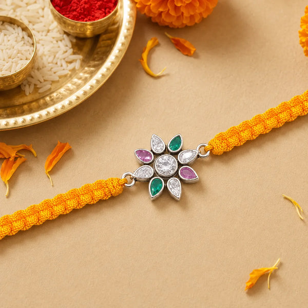 Multicolour Floral Silver Rakhi