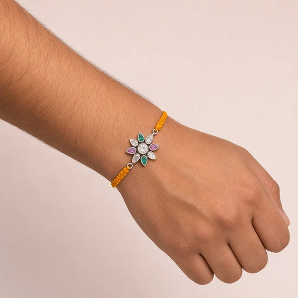 Multicolour Floral Silver Rakhi