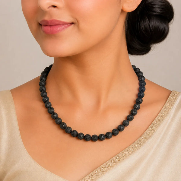 Natural Black Lava Stone Beaded Mala