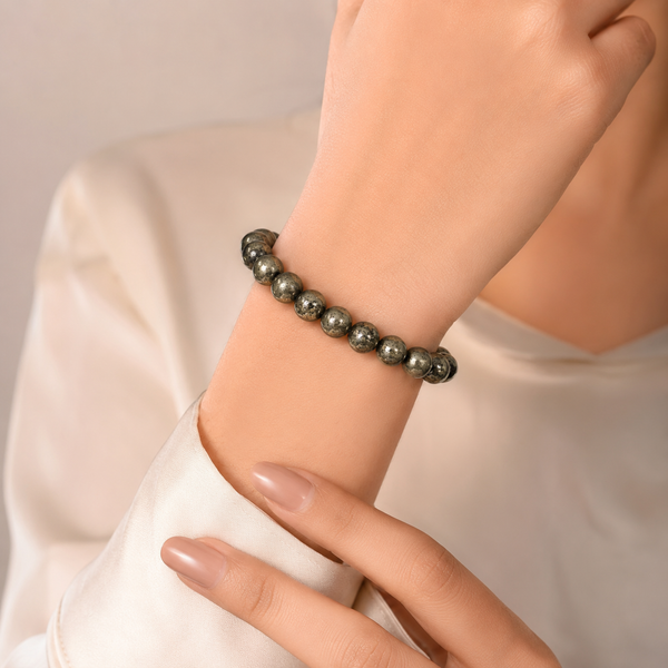 Natural Pyrite Beaded Stone Bracelet