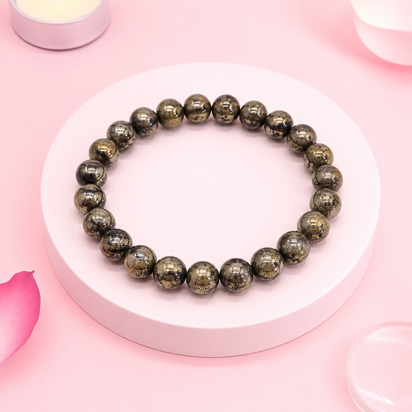 Natural Pyrite Beaded Stone Bracelet