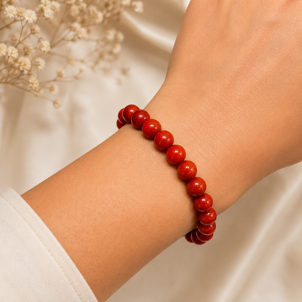 Natural Red Jasper Beaded Stone Bracelet