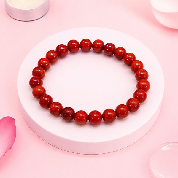 Natural Red Jasper Beaded Stone Bracelet